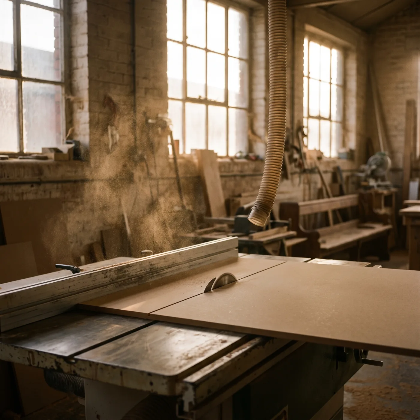A sheet on the saw bed with the blade line showing