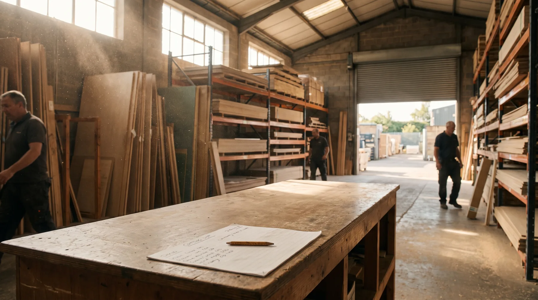 A cutting list on the trade counter