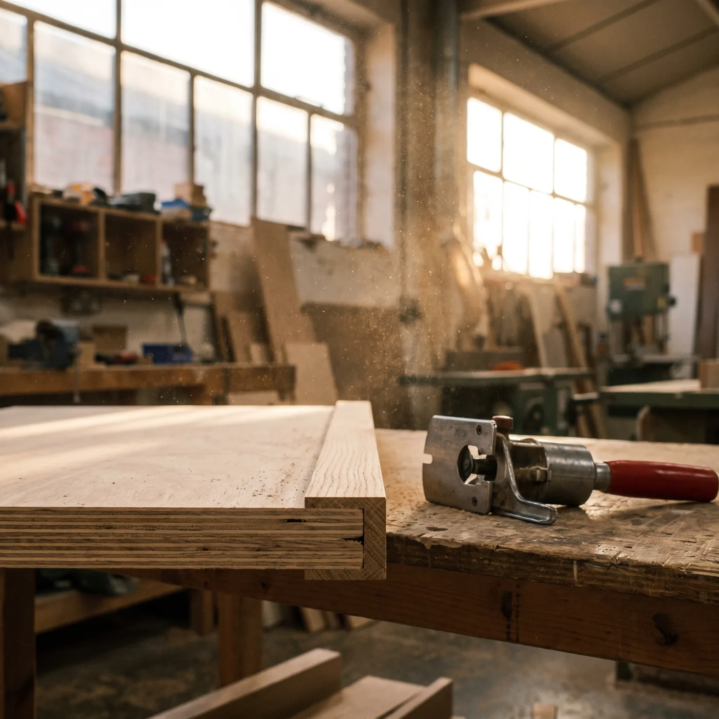 A machined panel edge with the trimmer beside it