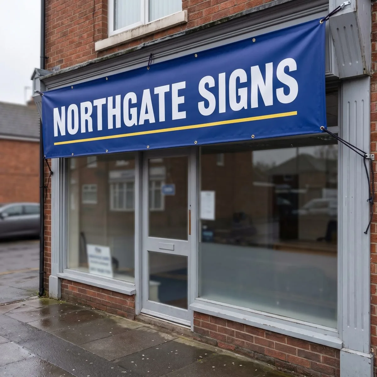 PVC banner fitted above a shop front